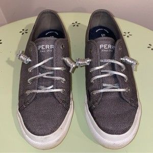 Sperry Top Sider Women's Gray Silver Canvas Lace Up Boat Shoes Size  6